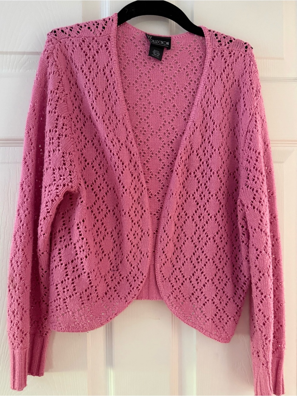 Women’s Pink Openwork Knit Cardigan Sweater by NY Collection Med